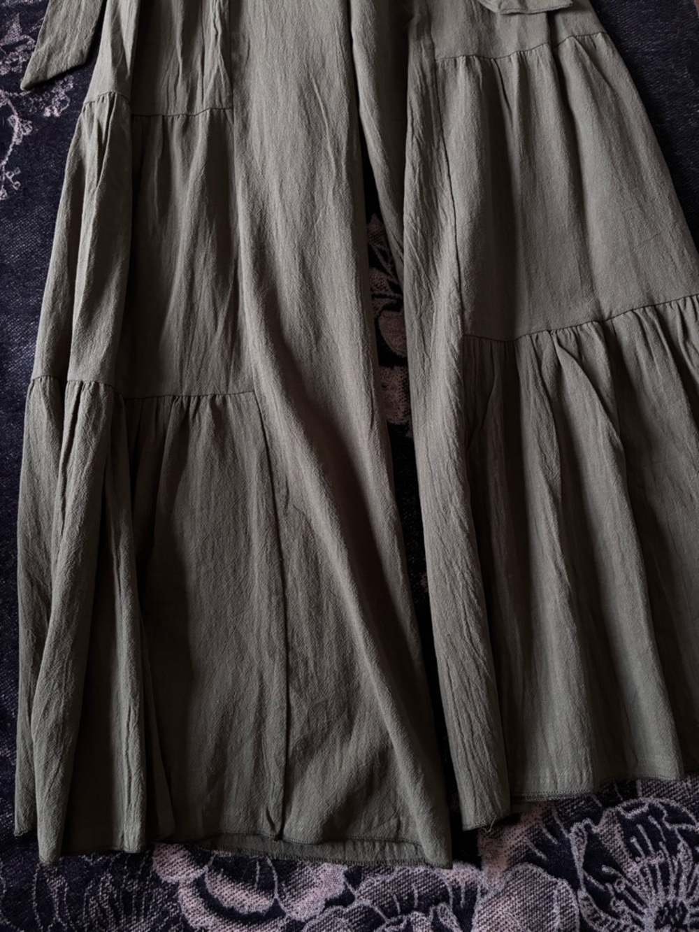 Cotton and Linen Blend Olive Green Tie-Waist Wide Leg Pants - Picture 2 of 8